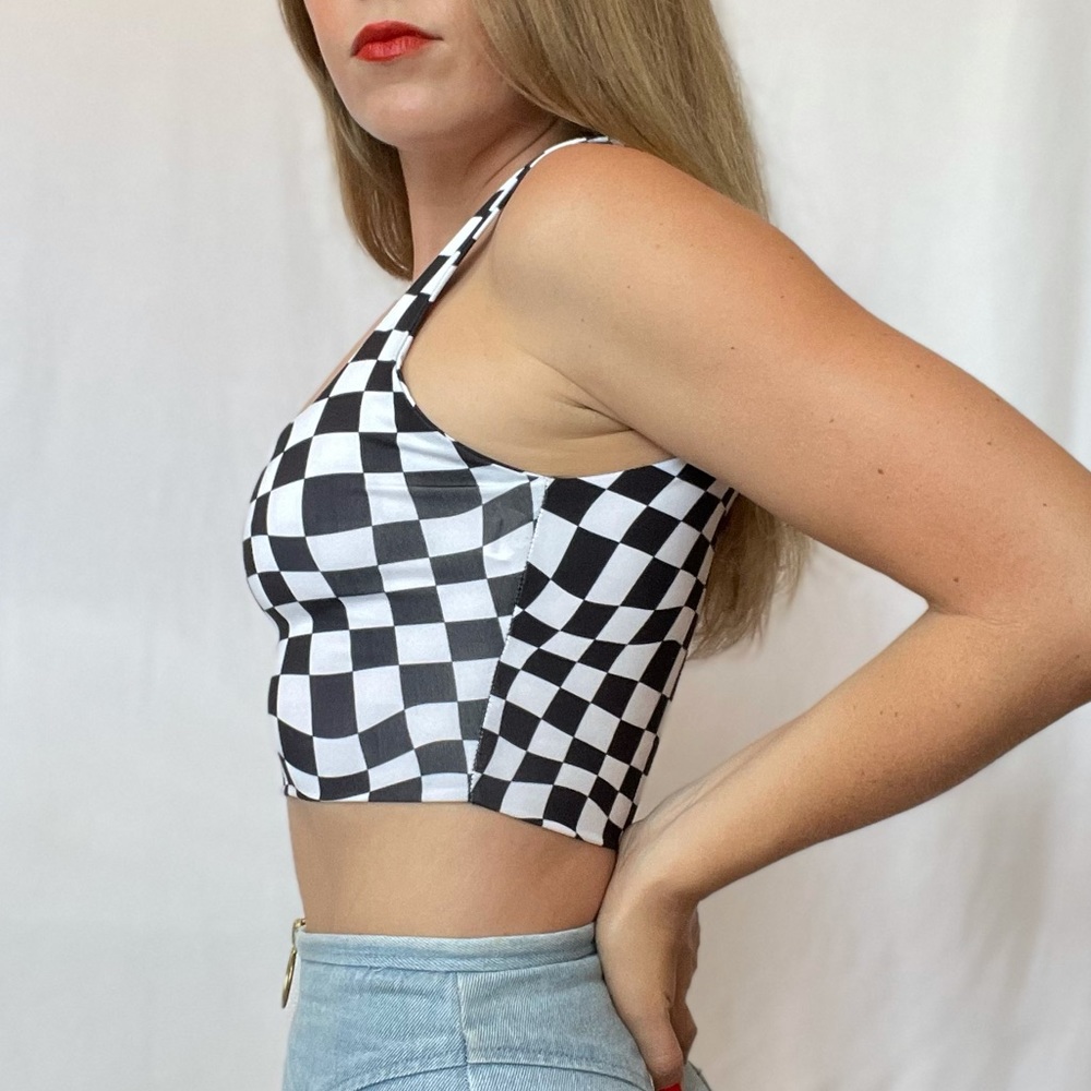 Psychedelic Checkered Crop Top - Picture 2 of 15